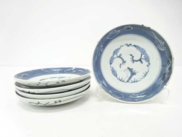 古伊万里　染付　松竹梅　六寸皿　5客揃